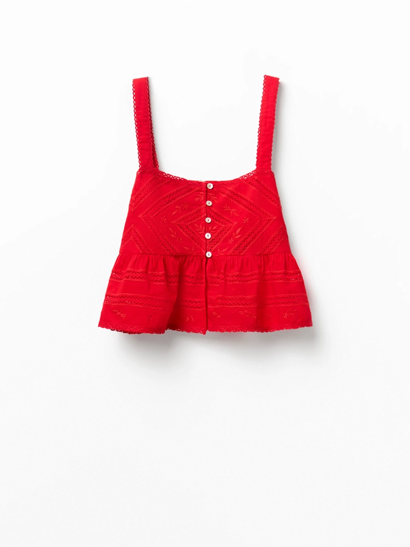 BLUSA MUJER SFERA ALGODÓN ENCAJE TIRAS - 6