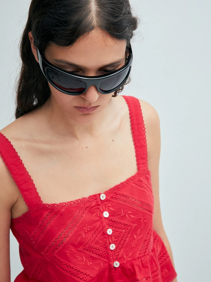BLUSA MUJER SFERA ALGODÓN ENCAJE TIRAS - 5