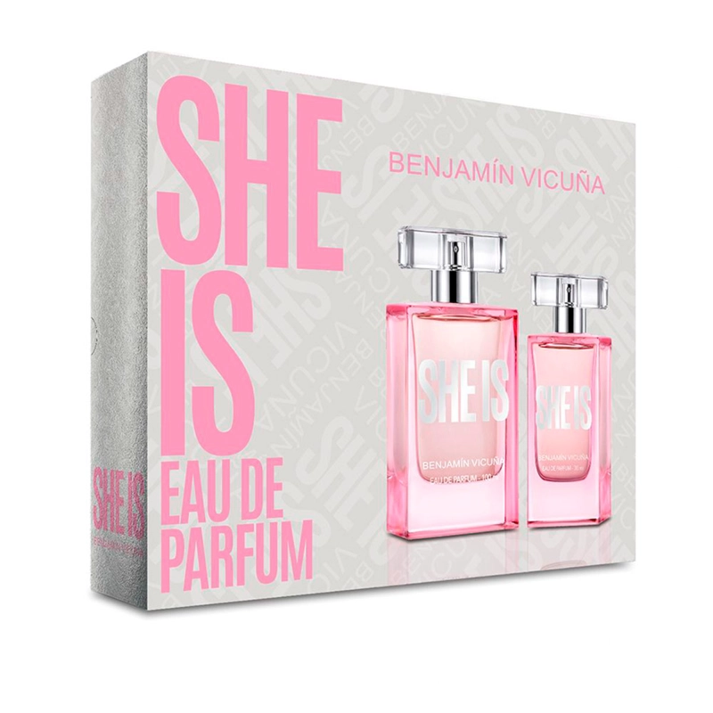 SET PERFUME MUJER BENJAMIN VICUÑA SHE IS EDP 100ML+30ML - 1