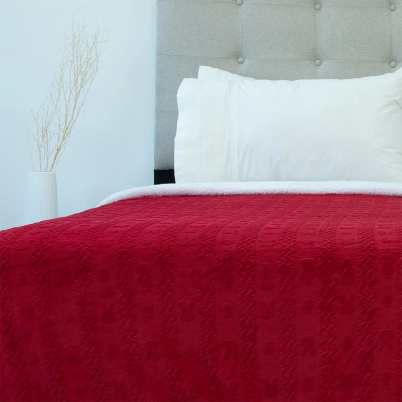 FRAZADA DORAL FLANEL OUT SHERPA 1.5 PLAZAS ROJO
