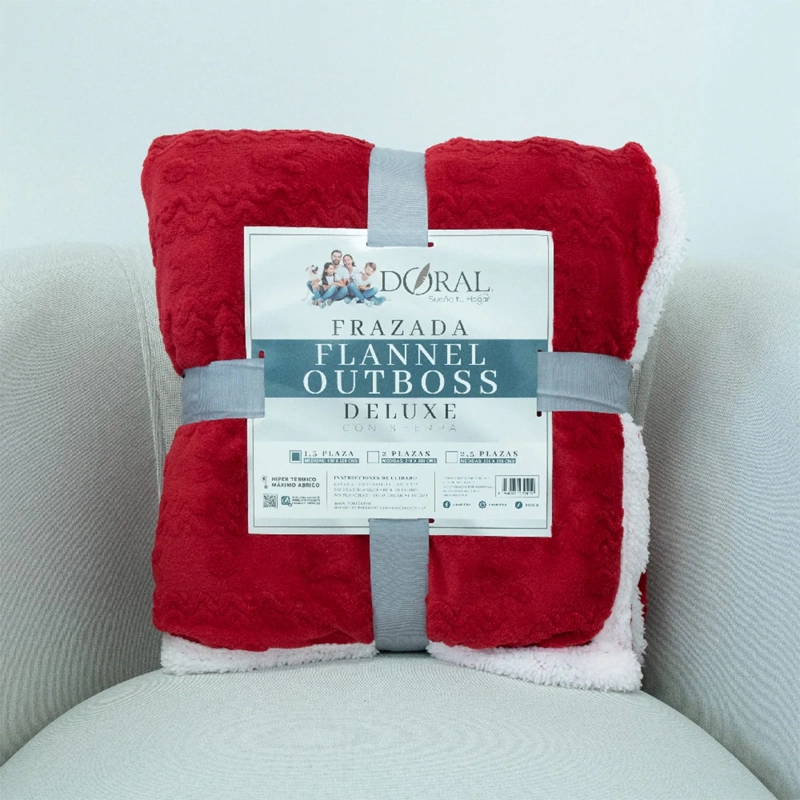 FRAZADA DORAL FLANEL OUT SHERPA 1.5 PLAZAS ROJO - 4