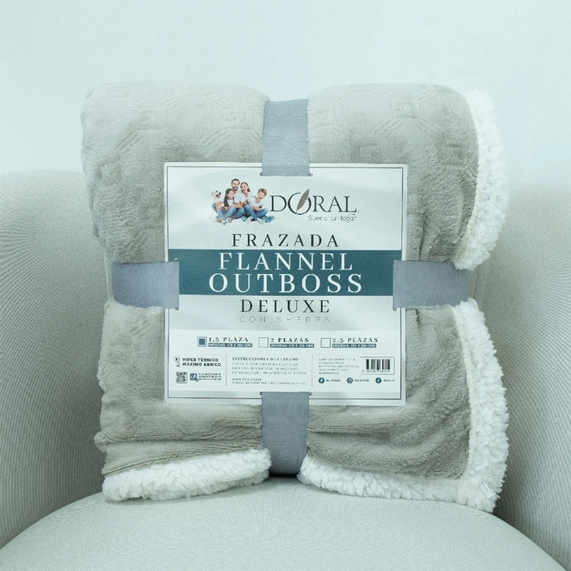 FRAZADA DORAL FLANEL OUT SHERPA 1.5 PLAZAS GRIS - 4