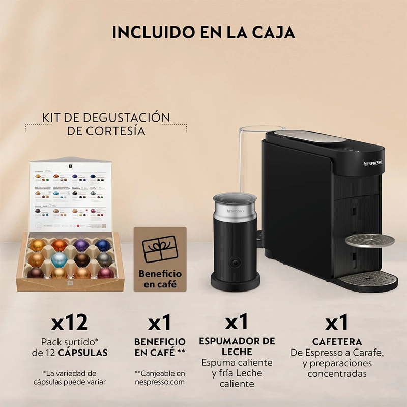 CAFETERA NESPRESSO CÁPSULA VERTUO UP BLACK + ESPUMADOR AEROCCINO 3 - 12