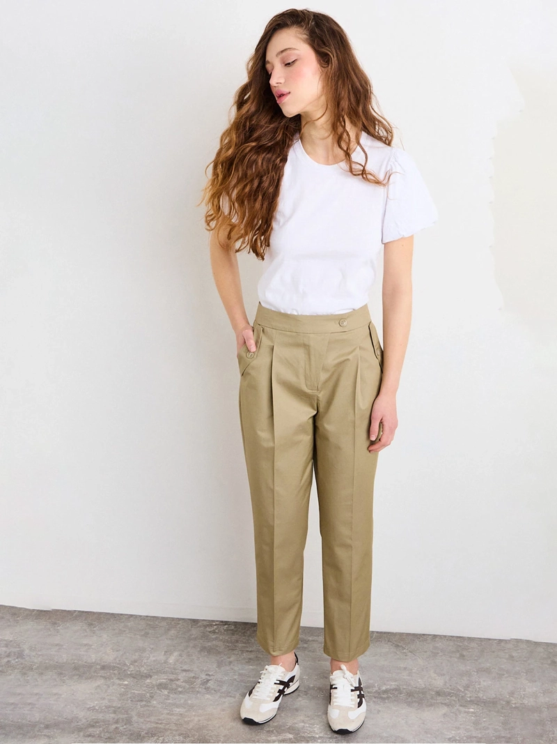 PANTALÓN MUJER IO ALGODÓN RECTO LISO PINZAS