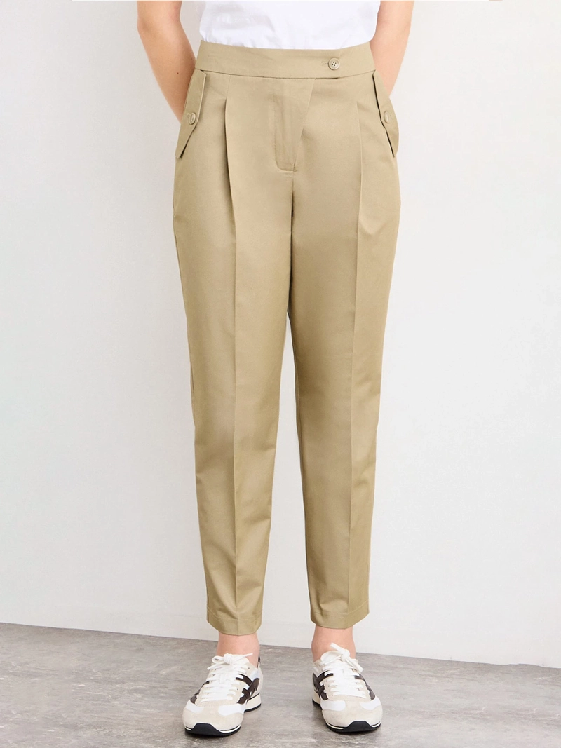 PANTALÓN MUJER IO ALGODÓN RECTO LISO PINZAS - 2