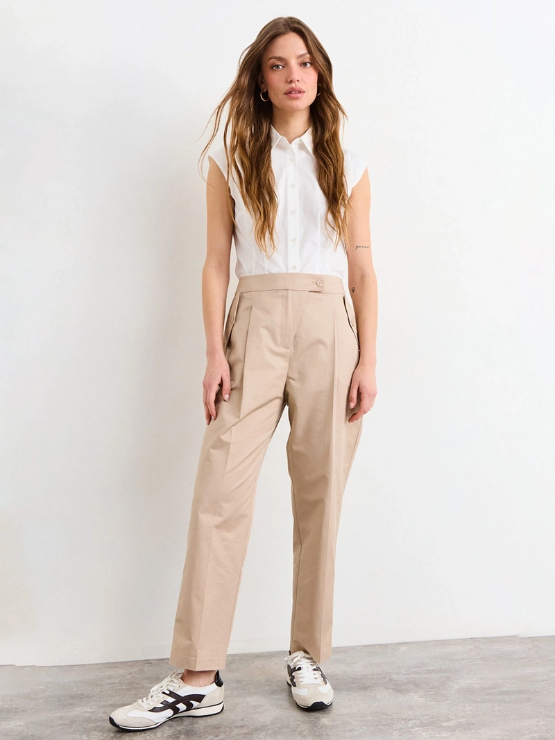 PANTALÓN MUJER IO ALGODÓN RECTO LISO PINZAS
