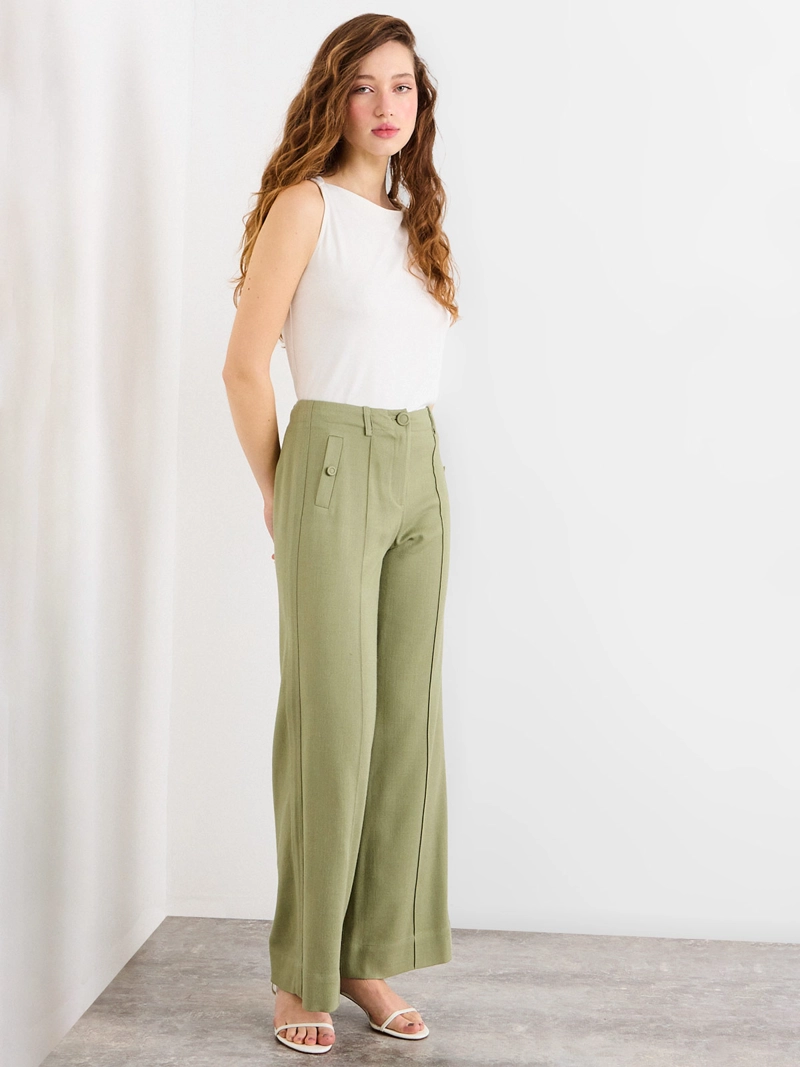 PANTALÓN MUJER IO LISO PIERNA ANCHA TIRO ALTO - 1