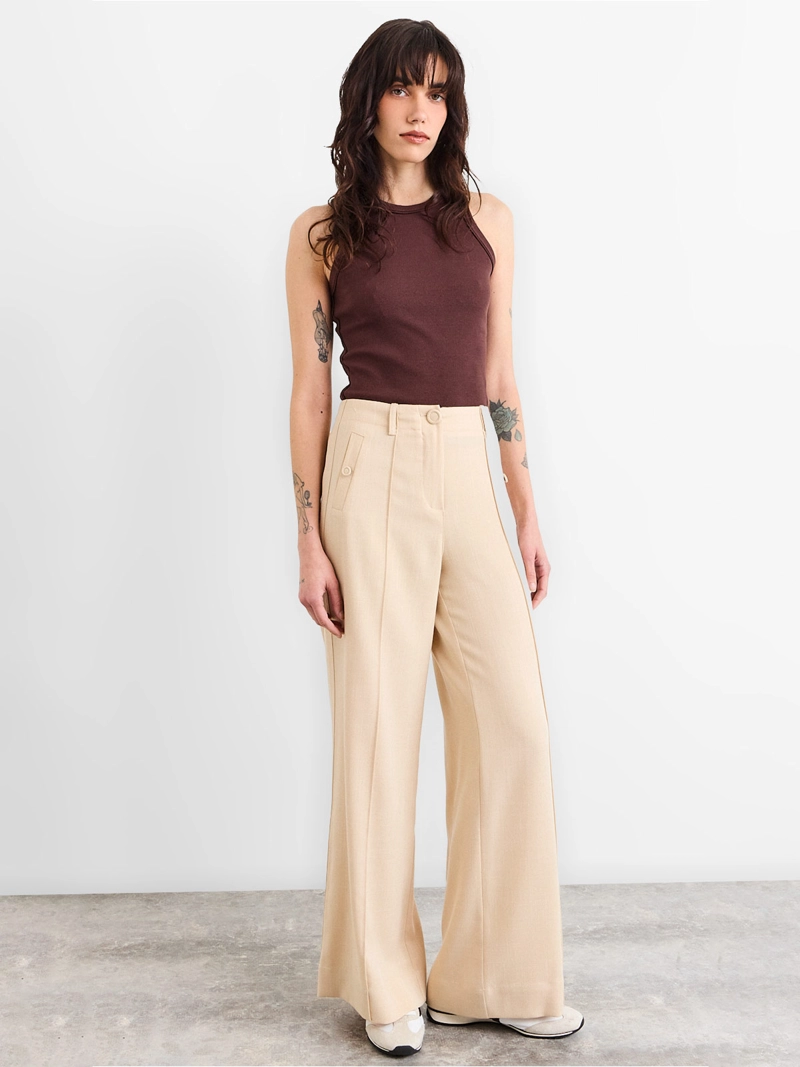 PANTALÓN MUJER IO LISO PIERNA ANCHA TIRO ALTO - 1