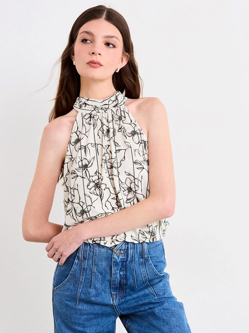 POLERA MUJER IO HALTER RECOGIDO