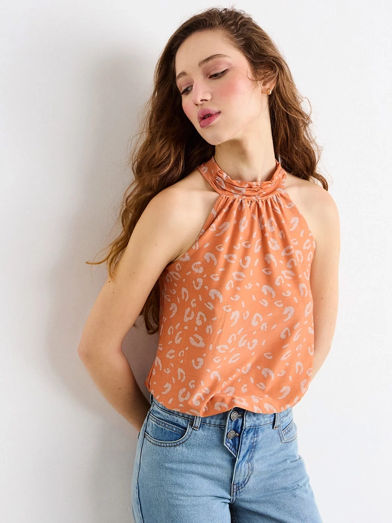 POLERA MUJER IO HALTER RECOGIDO