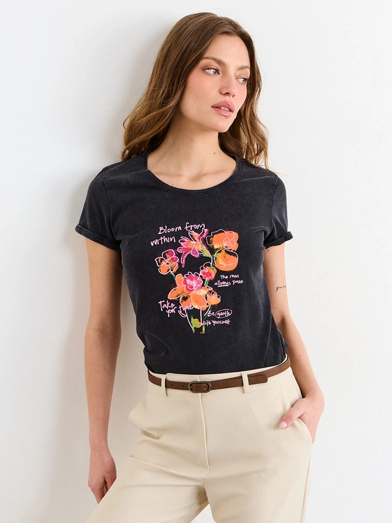 POLERA MUJER IO ALGODÓN ESTAMPADA