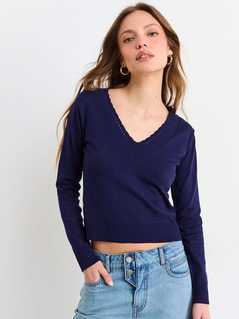 SWEATER MUJER IO BÁSICO ESCOTE NUBE - 1