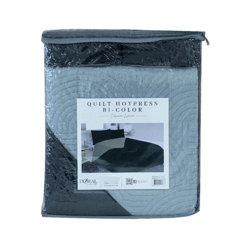 QUILT DORAL BICOLOR LUMINA 1.5 PLAZAS NEGRO/GRIS - 6