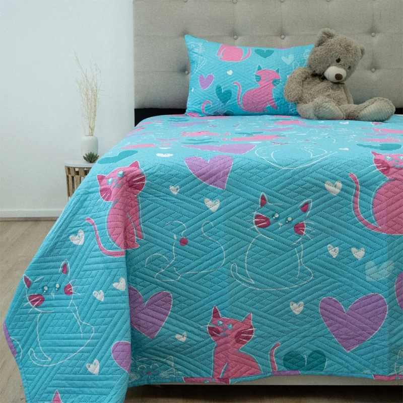 QUILT DORAL INFANTIL LUMINA 1.5 PLAZAS GATOS - 1