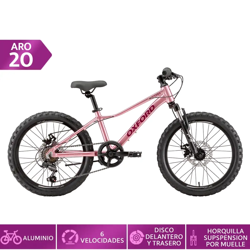 BICICLETA OXFORD LUNA SUSPENSIÓN ARO 20 6 VELOCIDADES ROSADO - 1