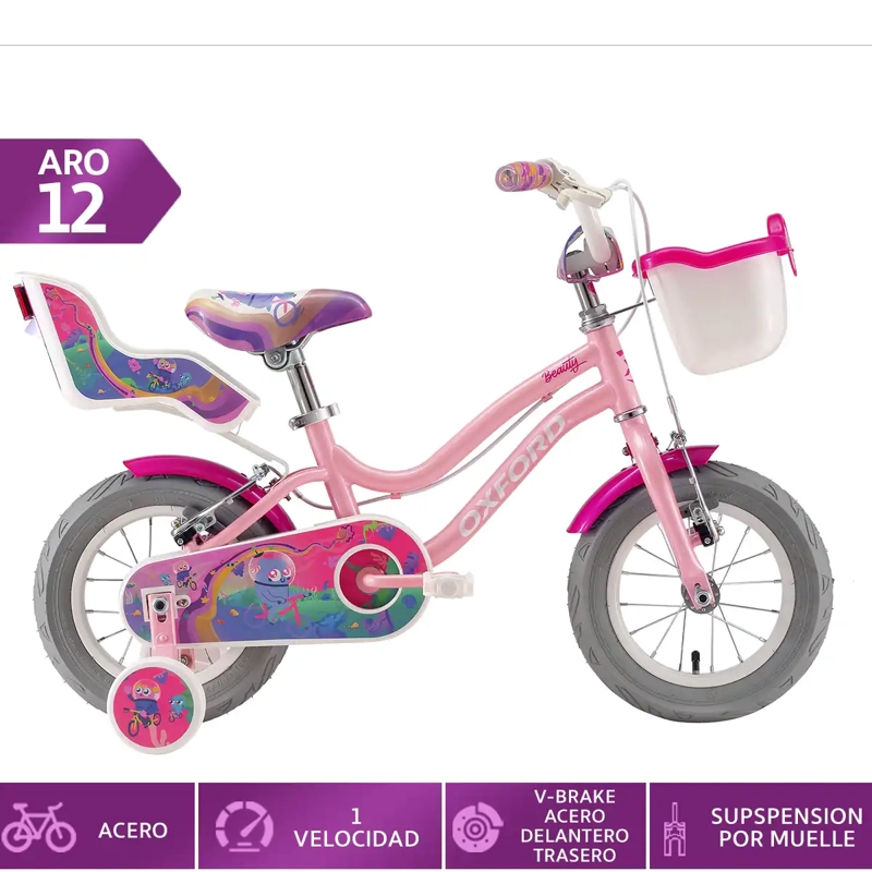 BICICLETA INFANTIL OXFORD BEAUTY ARO 12 1V ROSADO - 1