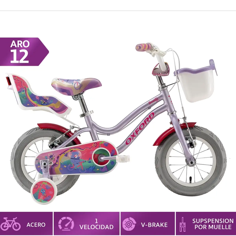 BICICLETA INFANTIL OXFORD BEAUTY ARO 12 1V LILA - 1
