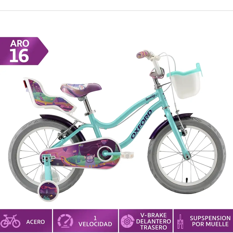 BICICLETA INFANTIL OXFORD BEAUTY ARO 16 1V VERDE - 1