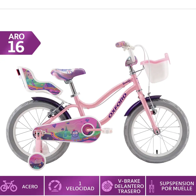 BICICLETA INFANTIL OXFORD BEAUTY ARO 16 1V ROSADO - 1