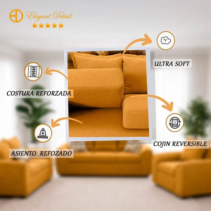 JUEGO DE LIVING ELEGANT DETAIL HOUSTON TELA 3-2-1 - 4