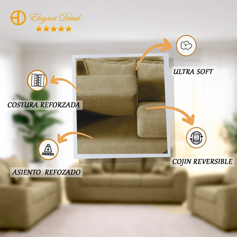 JUEGO DE LIVING ELEGANT DETAIL HOUSTON TELA 3-2-1 - 4