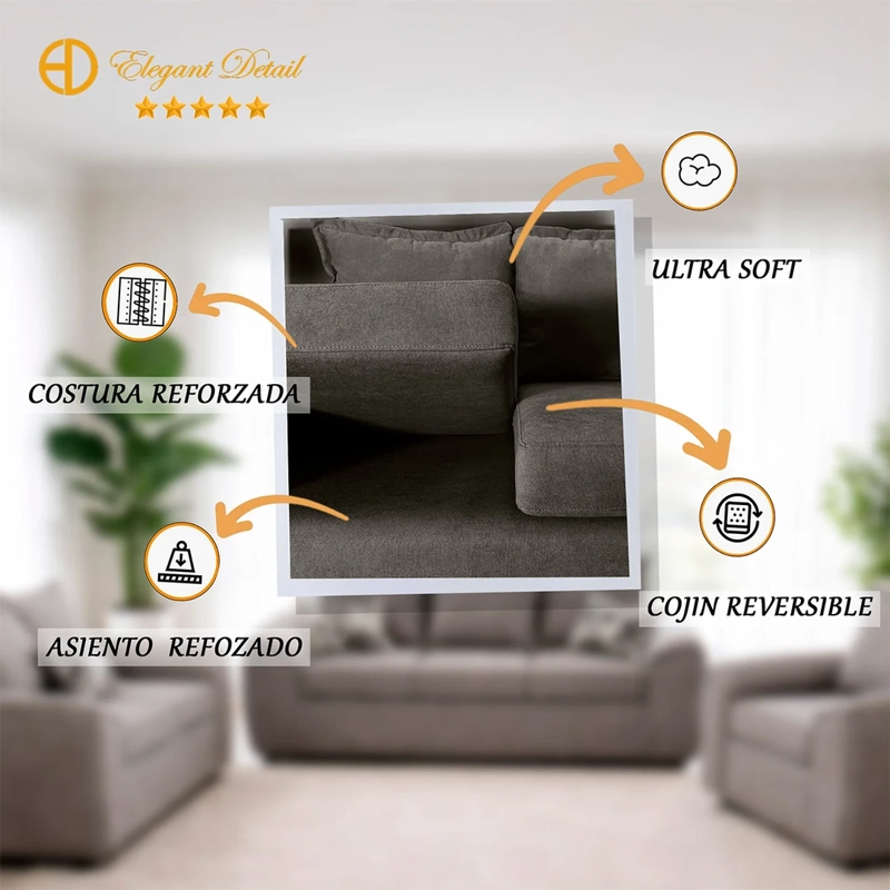 JUEGO DE LIVING ELEGANT DETAIL HOUSTON TELA 3-2-1 - 5
