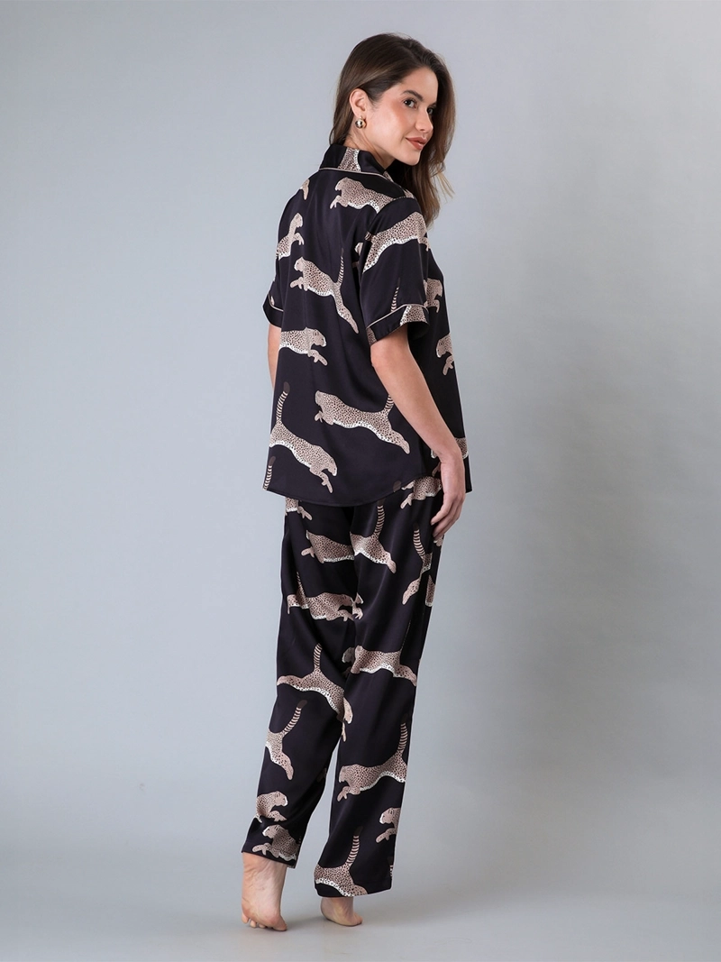 PIJAMA MUJER FLORES CAMISERO + PANTALÓN SATÍN - 2