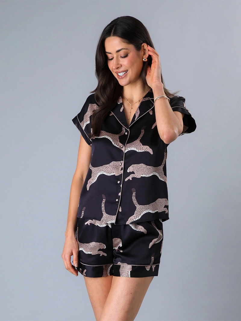 PIJAMA MUJER FLORES TOP + SHORT CAMISERO - 1