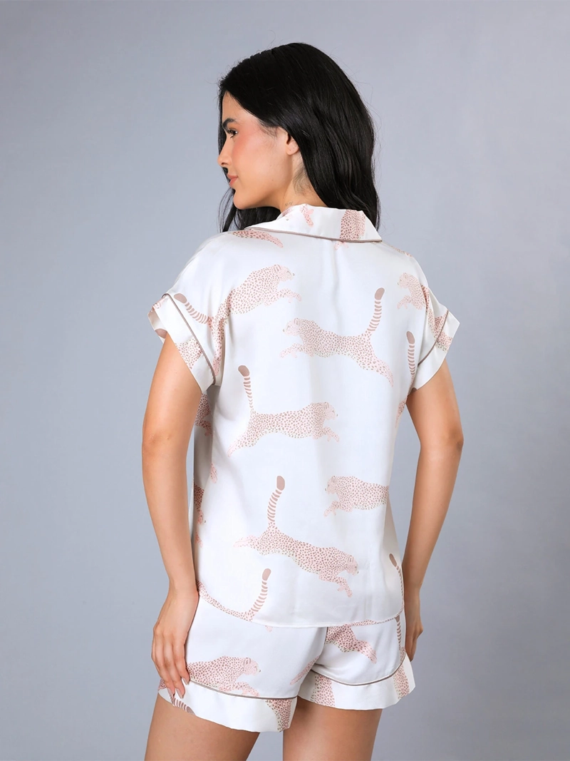 PIJAMA MUJER FLORES TOP + SHORT CAMISERO - 2