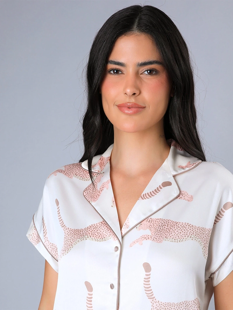 PIJAMA MUJER FLORES TOP + SHORT CAMISERO - 3