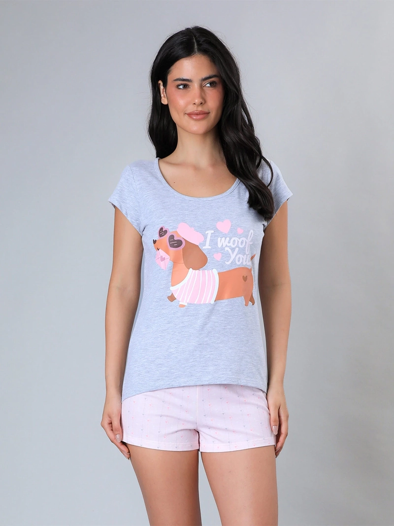 PIJAMA MUJER FLORES ALGODÓN TOP + SHORT - 1