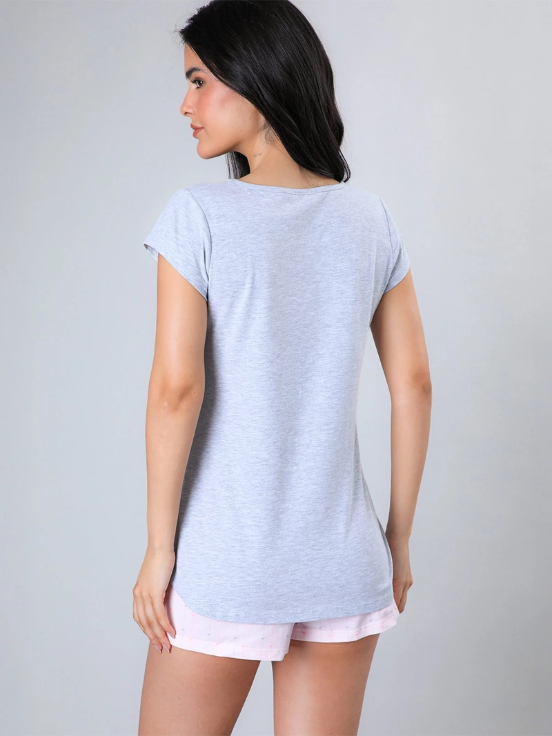 PIJAMA MUJER FLORES ALGODÓN TOP + SHORT - 3