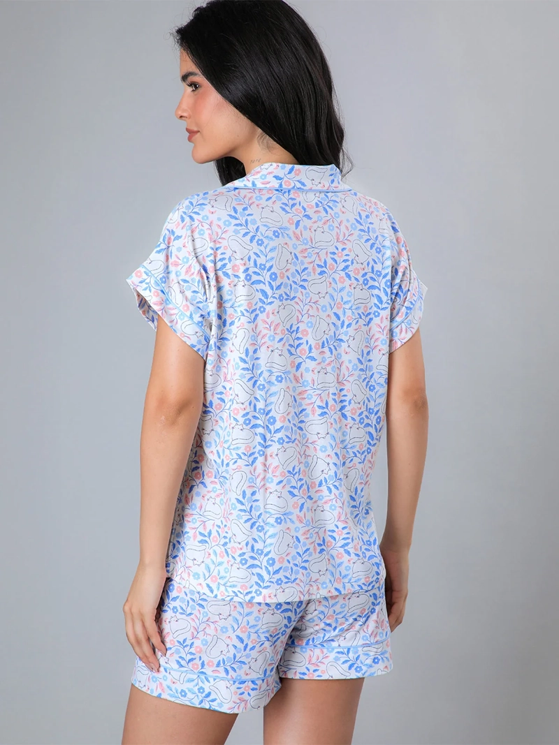 PIJAMA MUJER FLORES TOP + SHORT CAMISERO - 3