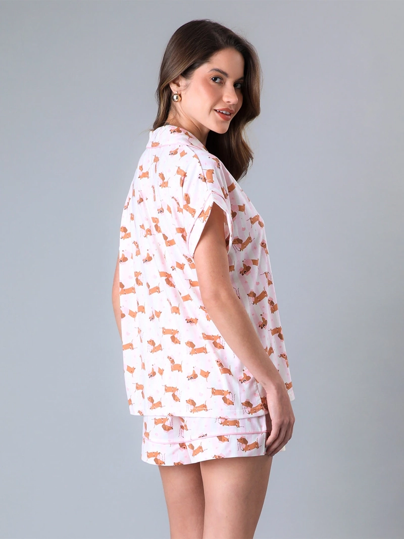 PIJAMA MUJER FLORES TOP + SHORT CAMISERO - 2