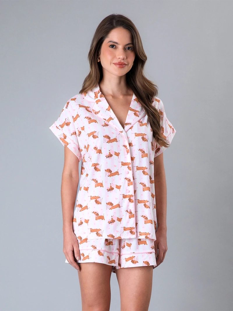 PIJAMA MUJER FLORES TOP + SHORT CAMISERO
