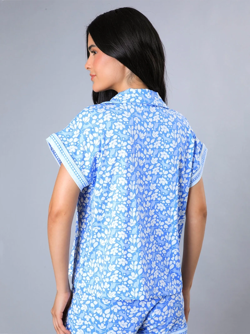 PIJAMA MUJER FLORES ALGODÓN TOP CAMISERO + SHORT - 3