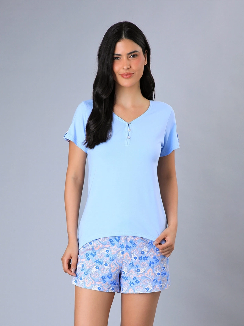 PIJAMA MUJER FLORES ALGODÓN TOP + SHORT