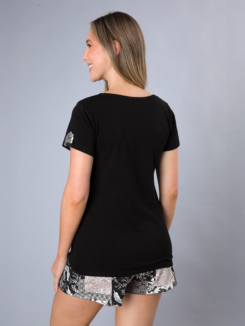 PIJAMA MUJER FLORES ALGODÓN TOP + SHORT - 3