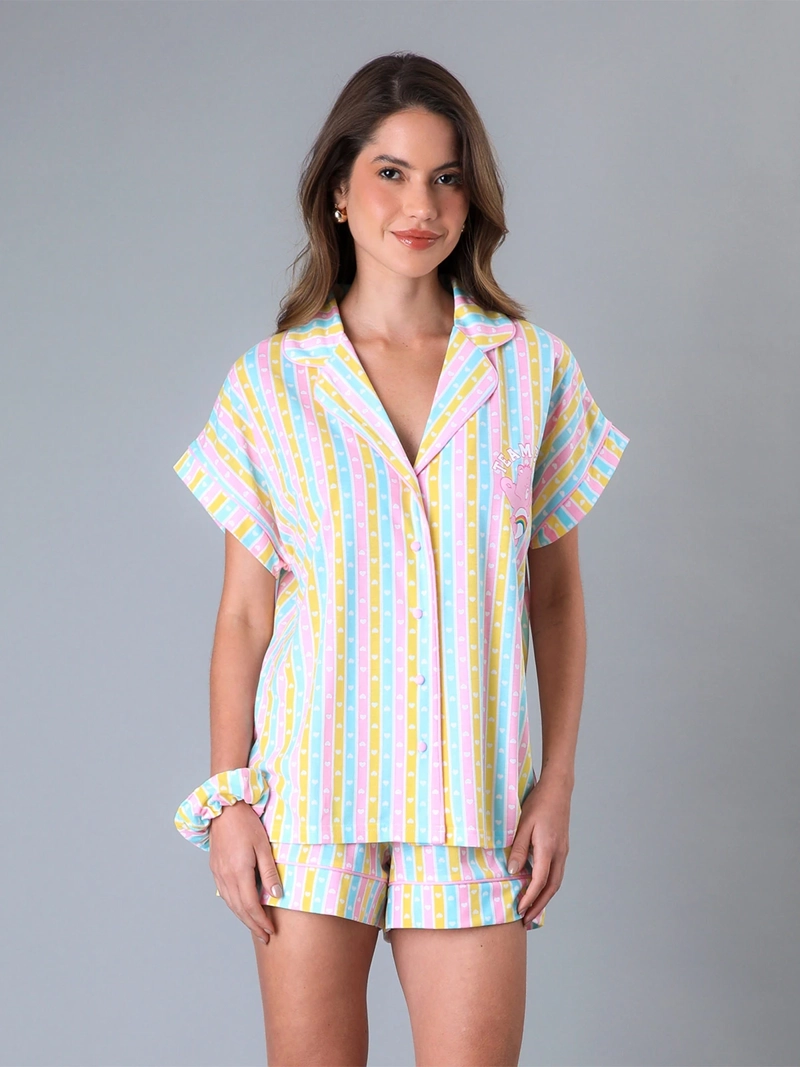 PIJAMA MUJER FLORES TOP + SHORT CAMISERO