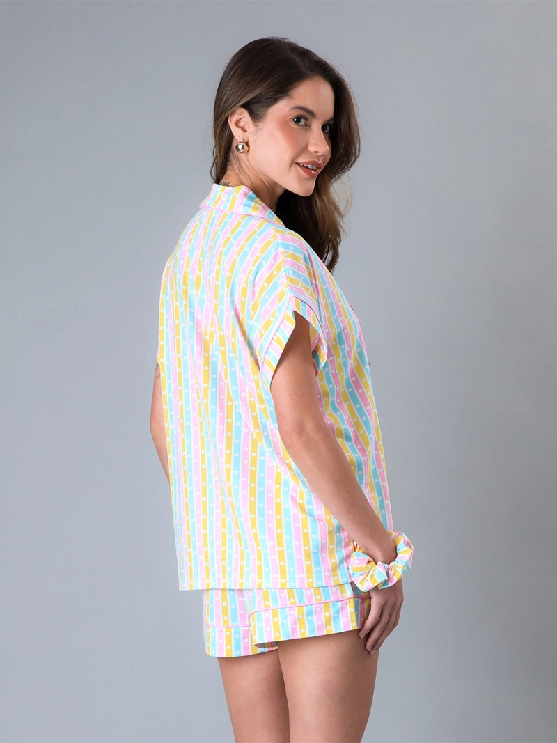 PIJAMA MUJER FLORES TOP + SHORT CAMISERO - 2