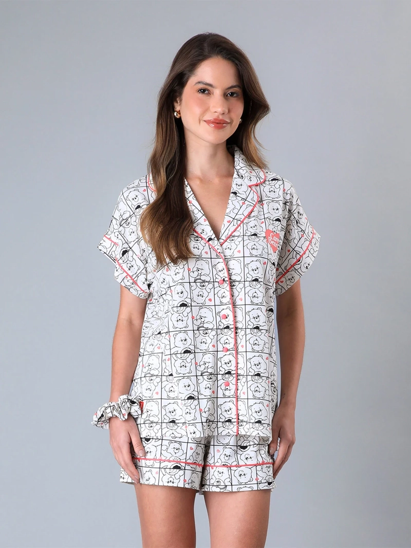 PIJAMA MUJER FLORES TOP + SHORT CAMISERO - 1