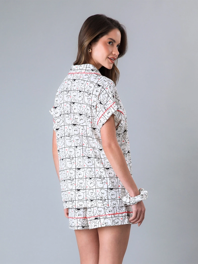 PIJAMA MUJER FLORES TOP + SHORT CAMISERO - 2