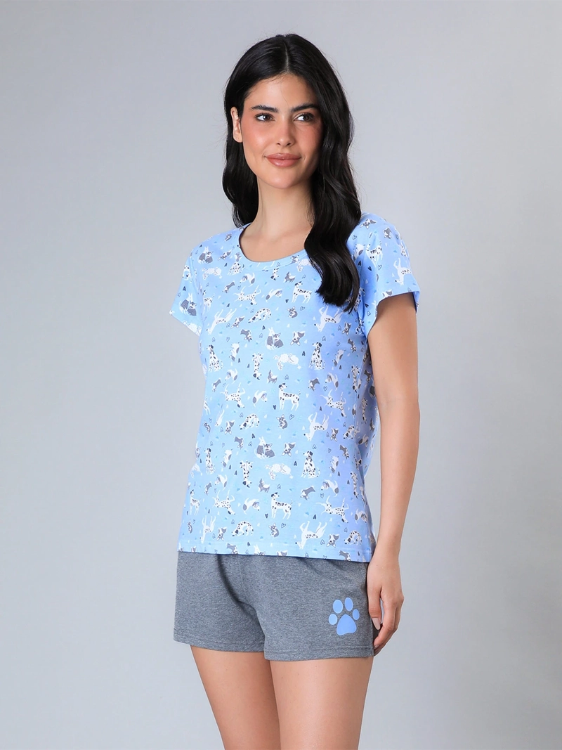 PIJAMA MUJER FLORES ALGODÓN TOP + SHORT EN CAJA