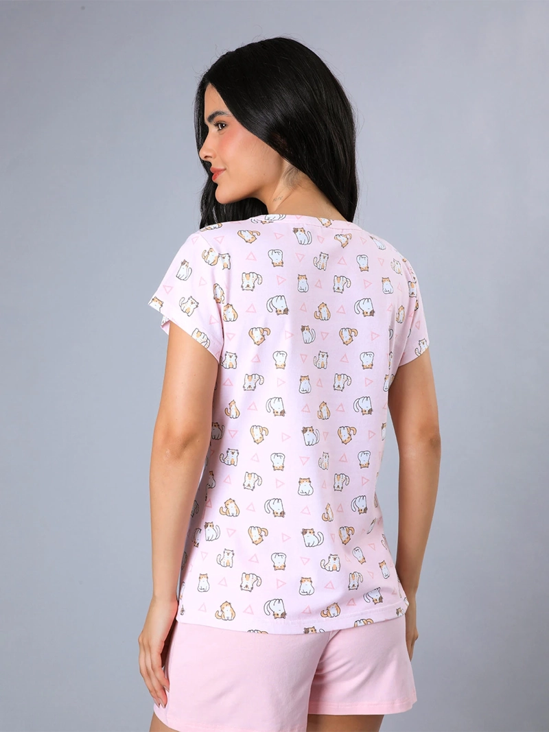 PIJAMA MUJER FLORES ALGODÓN TOP + SHORT EN CAJA - 2