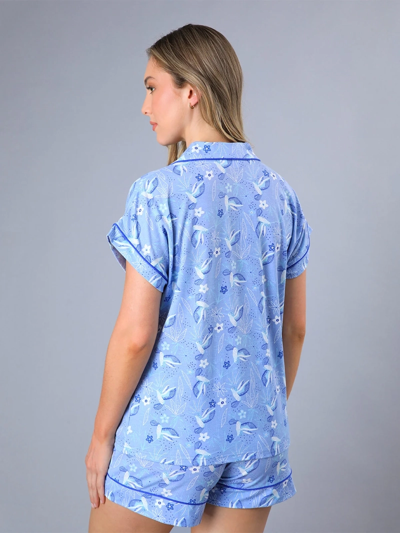 PIJAMA MUJER FLORES ALGODÓN TOP + SHORT CAMISERO EN CAJA - 3