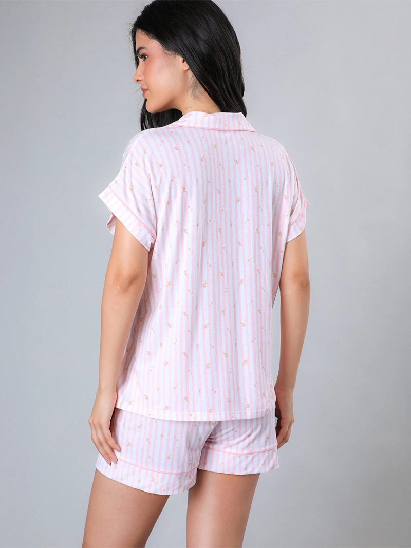 PIJAMA MUJER FLORES ALGODÓN TOP + SHORT CAMISERO EN CAJA - 3