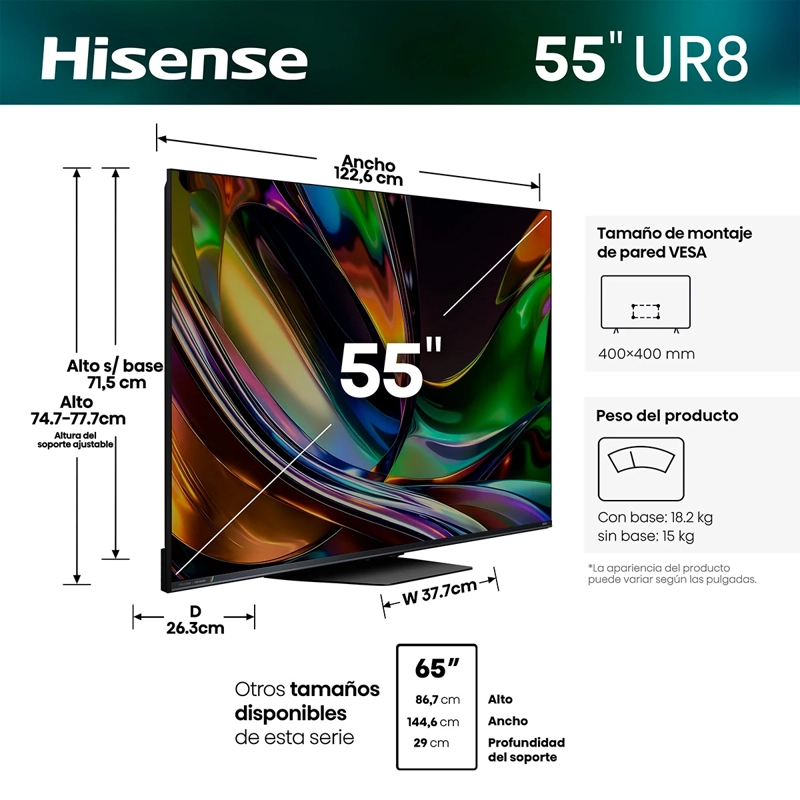 SMART TV HISENSE RGB MINILED 4K UHD 55” 55UR8SG - 4