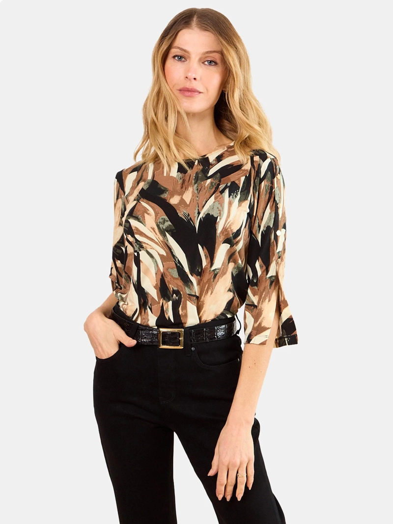 POLERA MUJER MAGRIFFE ESTAMPADA MANGA 3/4 ESCOTE REDONDO - 1