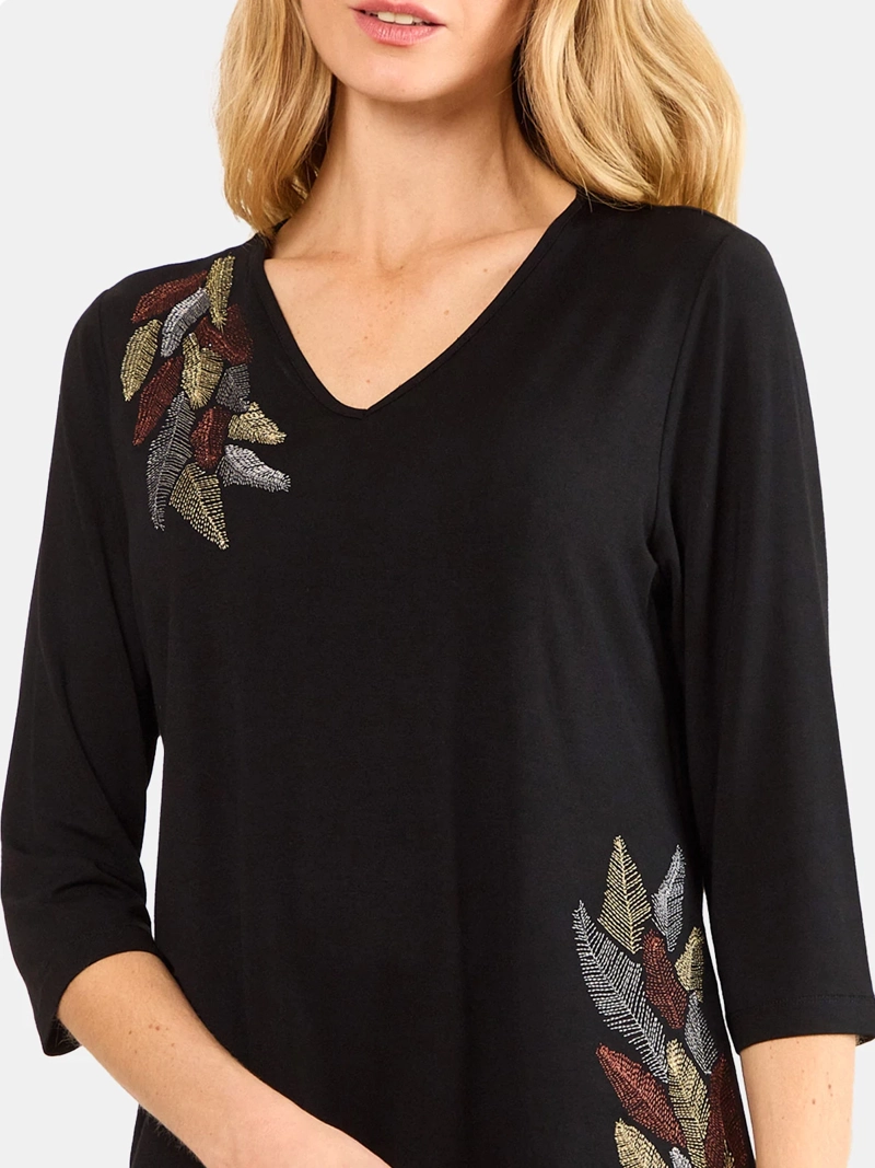 POLERA MUJER MAGRIFFE ESCOTE REDONDO MANGA 3/4 BORDADO - 3