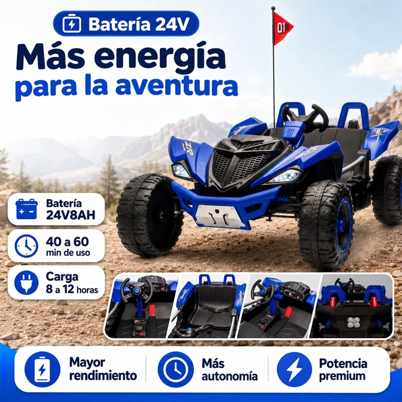 AUTO A BATERÍA KIDSCOOL MONSTER 4X4 24V APP CONTROL REMOTO AZUL - 9